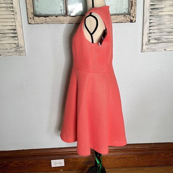 DKNY Womens A Line Sleeveless Waffle Mini Dress Pleated Coral Size 14 NWT - Picture 3 of 13